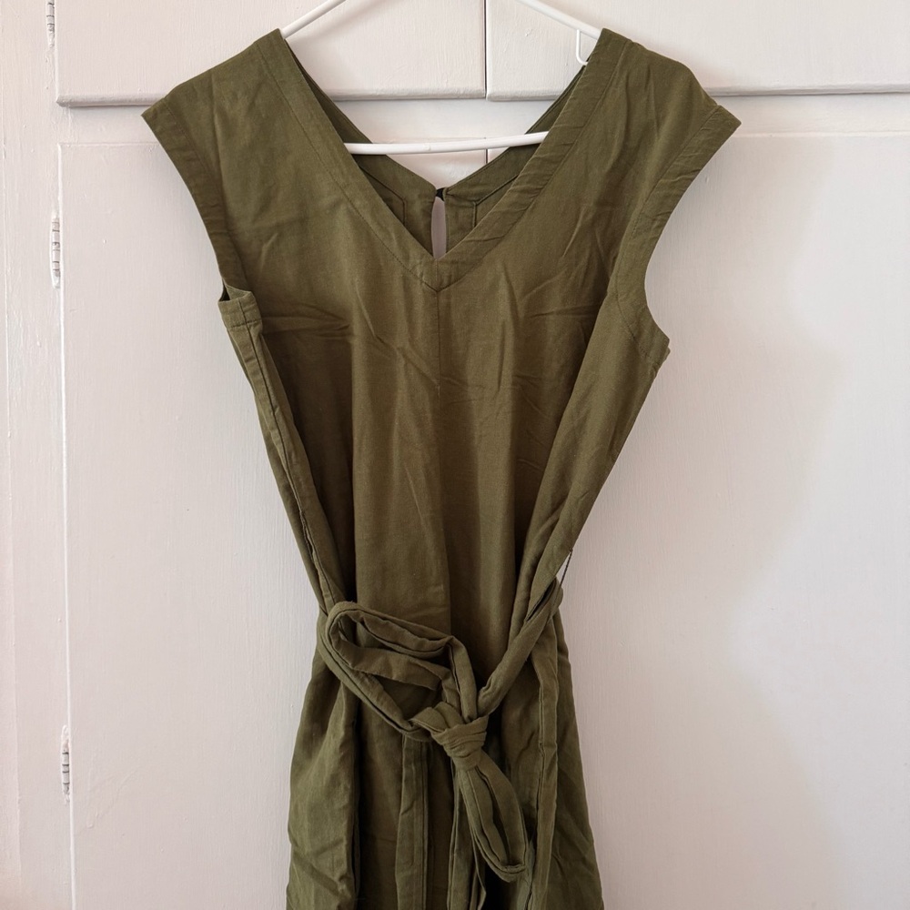 Tonlé & CURA Olive Green V-Neck Jumpsuit